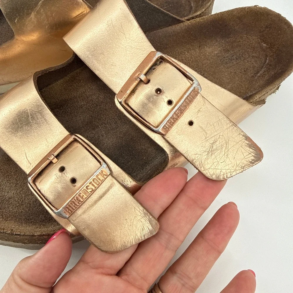Birkenstock Arizona Metallic Copper Rose Gold Sandals Womens 38 US 7 7.5 Boho